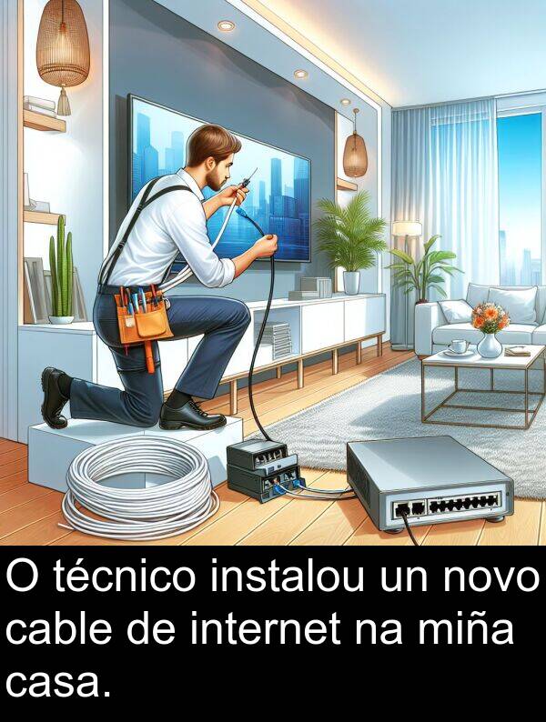 internet: O técnico instalou un novo cable de internet na miña casa.
