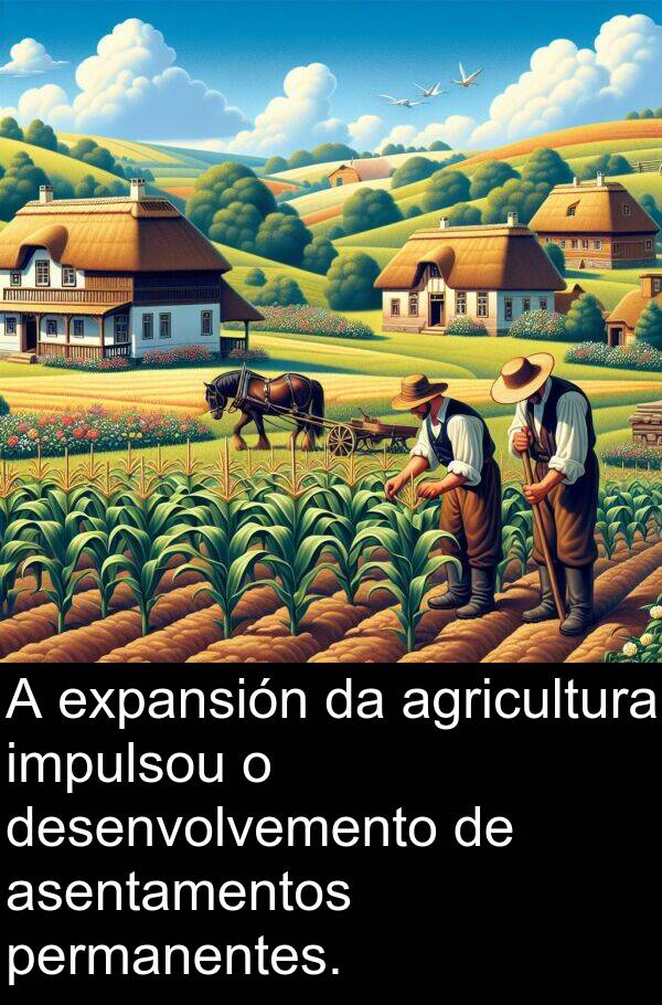 agricultura: A expansión da agricultura impulsou o desenvolvemento de asentamentos permanentes.