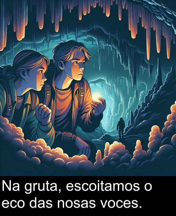 eco: Na gruta, escoitamos o eco das nosas voces.
