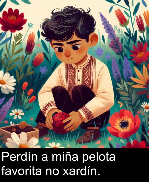 miña: Perdín a miña pelota favorita no xardín.