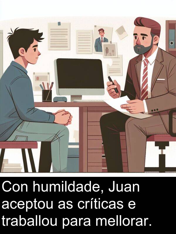 críticas: Con humildade, Juan aceptou as críticas e traballou para mellorar.
