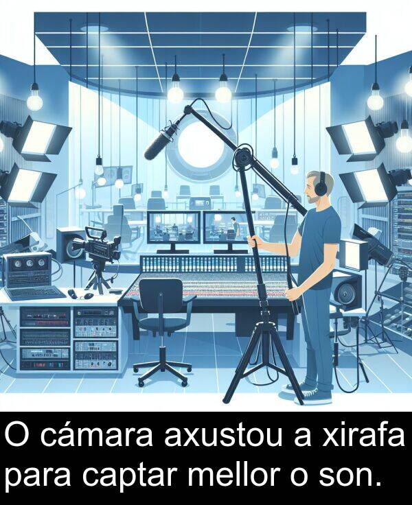 son: O cámara axustou a xirafa para captar mellor o son.