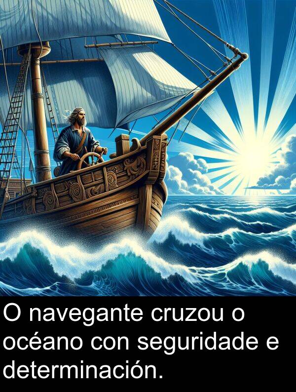 seguridade: O navegante cruzou o océano con seguridade e determinación.