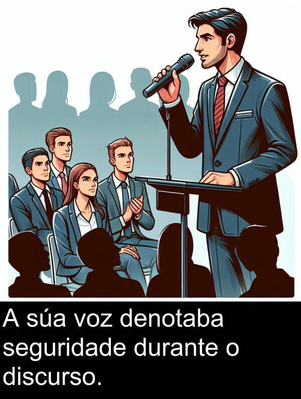 seguridade: A súa voz denotaba seguridade durante o discurso.