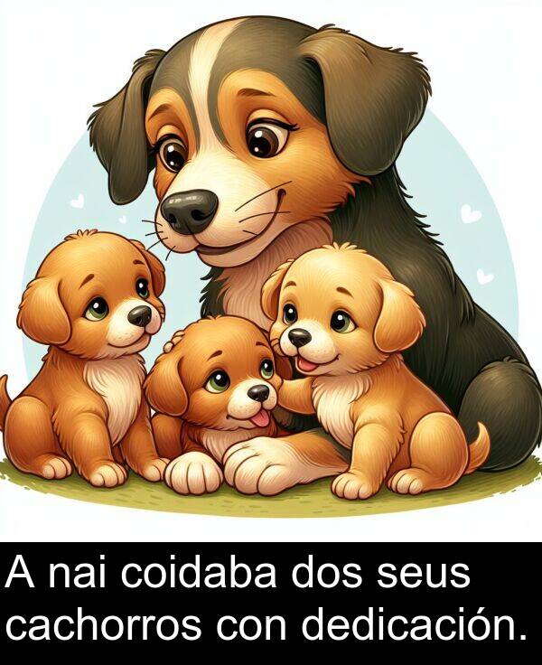 dos: A nai coidaba dos seus cachorros con dedicación.