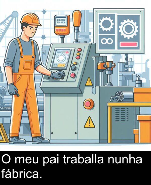 fábrica: O meu pai traballa nunha fábrica.