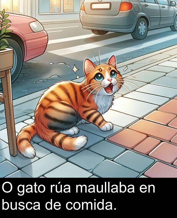 rúa: O gato rúa maullaba en busca de comida.