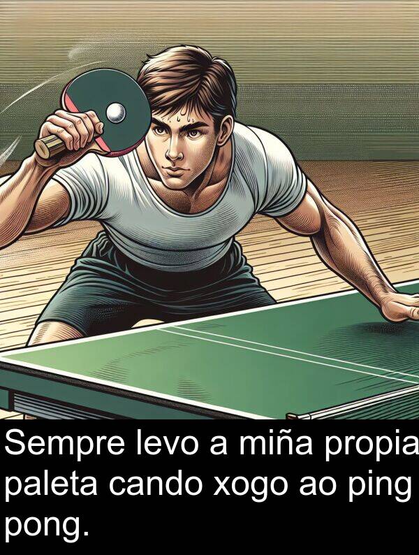 cando: Sempre levo a miña propia paleta cando xogo ao ping pong.