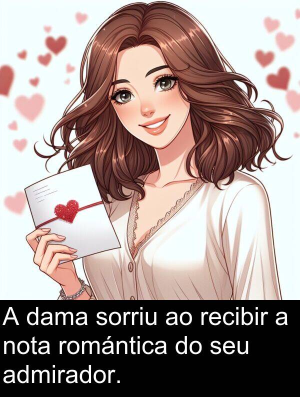 recibir: A dama sorriu ao recibir a nota romántica do seu admirador.