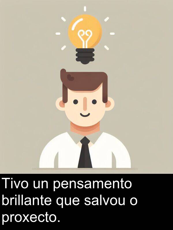 brillante: Tivo un pensamento brillante que salvou o proxecto.