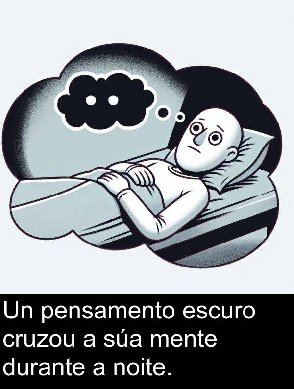 durante: Un pensamento escuro cruzou a súa mente durante a noite.