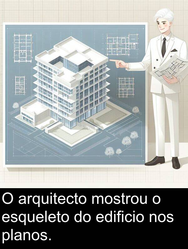esqueleto: O arquitecto mostrou o esqueleto do edificio nos planos.