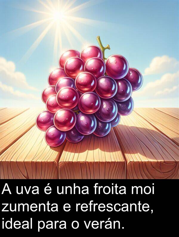 refrescante: A uva é unha froita moi zumenta e refrescante, ideal para o verán.