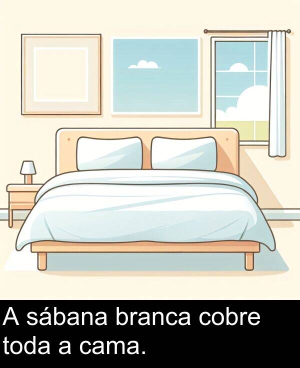 branca: A sábana branca cobre toda a cama.