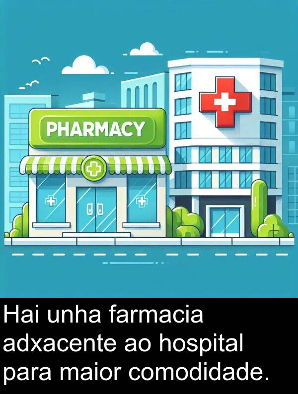 comodidade: Hai unha farmacia adxacente ao hospital para maior comodidade.