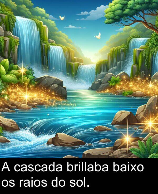 raios: A cascada brillaba baixo os raios do sol.