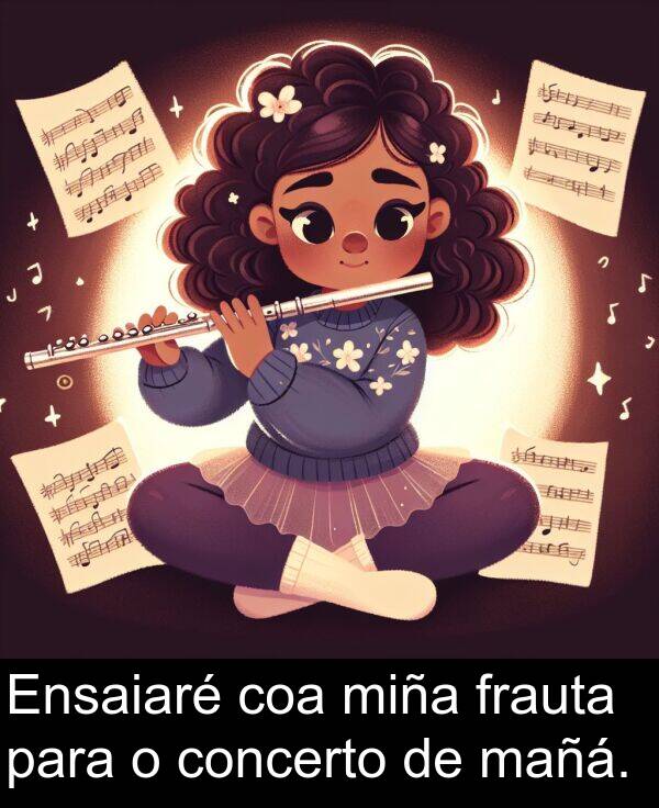 frauta: Ensaiaré coa miña frauta para o concerto de mañá.