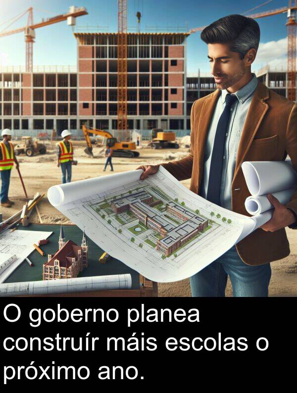 construír: O goberno planea construír máis escolas o próximo ano.