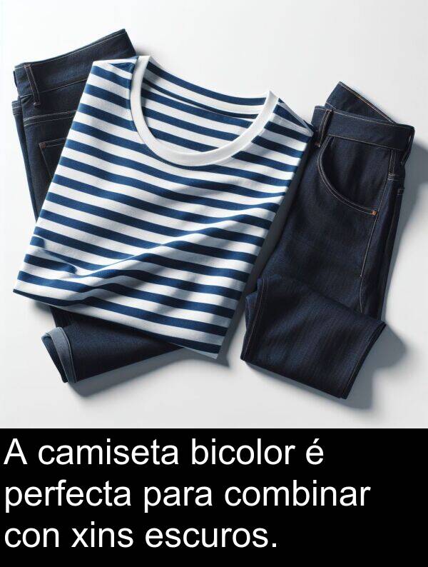 perfecta: A camiseta bicolor é perfecta para combinar con xins escuros.