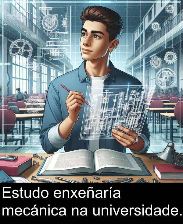 enxeñaría: Estudo enxeñaría mecánica na universidade.
