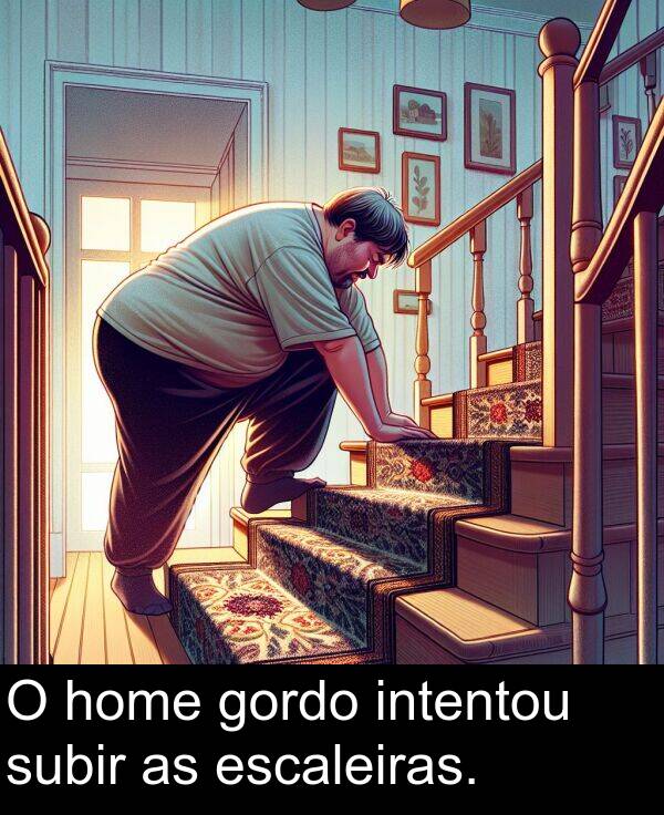 escaleiras: O home gordo intentou subir as escaleiras.