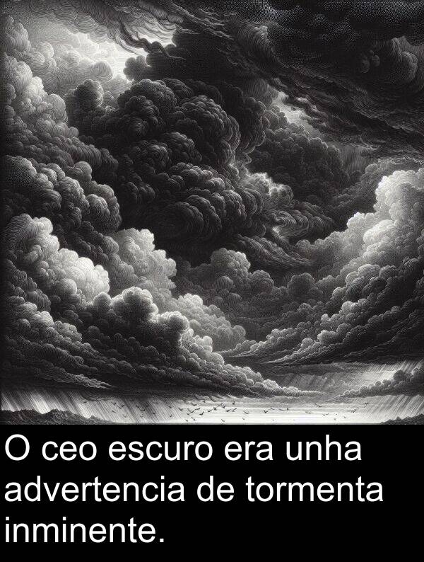escuro: O ceo escuro era unha advertencia de tormenta inminente.
