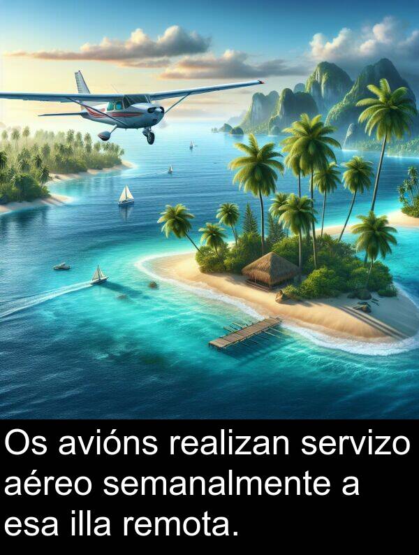 realizan: Os avións realizan servizo aéreo semanalmente a esa illa remota.