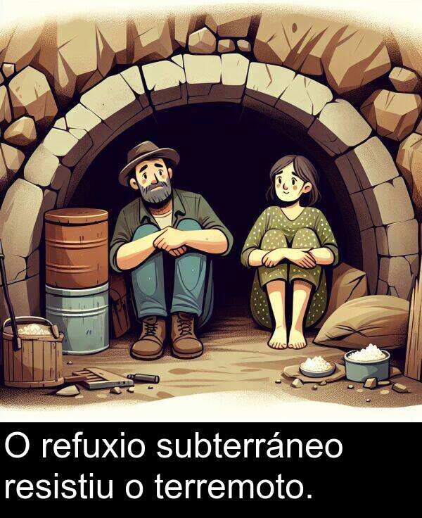 resistiu: O refuxio subterráneo resistiu o terremoto.