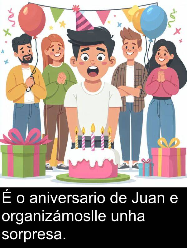 sorpresa: É o aniversario de Juan e organizámoslle unha sorpresa.