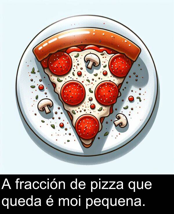 fracción: A fracción de pizza que queda é moi pequena.