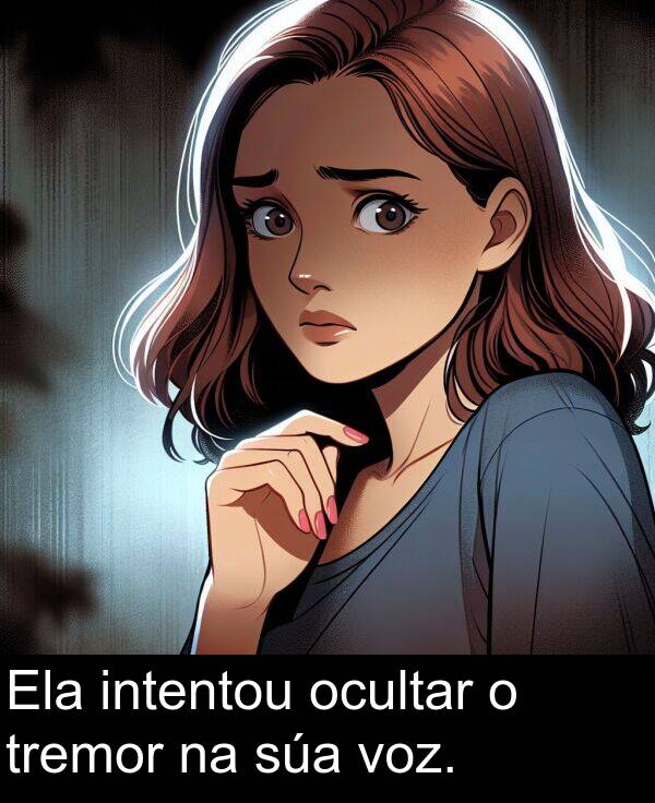 ocultar: Ela intentou ocultar o tremor na súa voz.