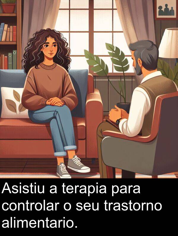 controlar: Asistiu a terapia para controlar o seu trastorno alimentario.
