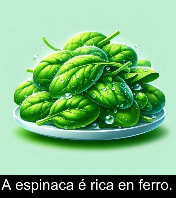 rica: A espinaca é rica en ferro.