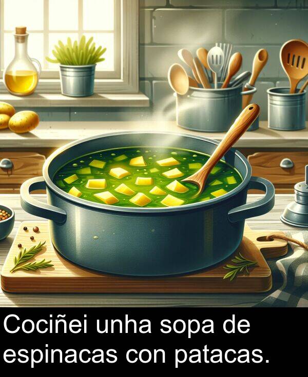 espinacas: Cociñei unha sopa de espinacas con patacas.