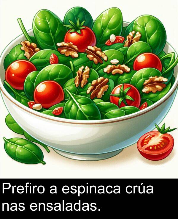 espinaca: Prefiro a espinaca crúa nas ensaladas.