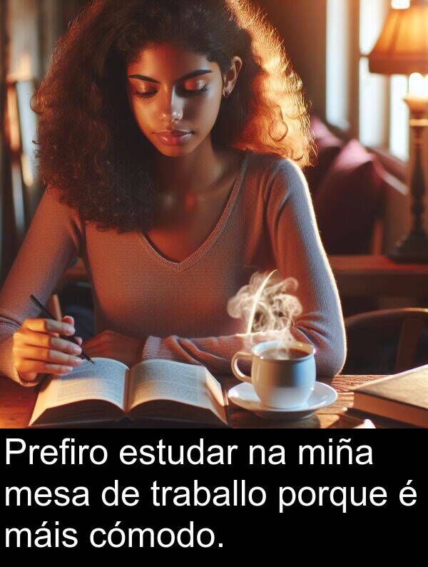 porque: Prefiro estudar na miña mesa de traballo porque é máis cómodo.