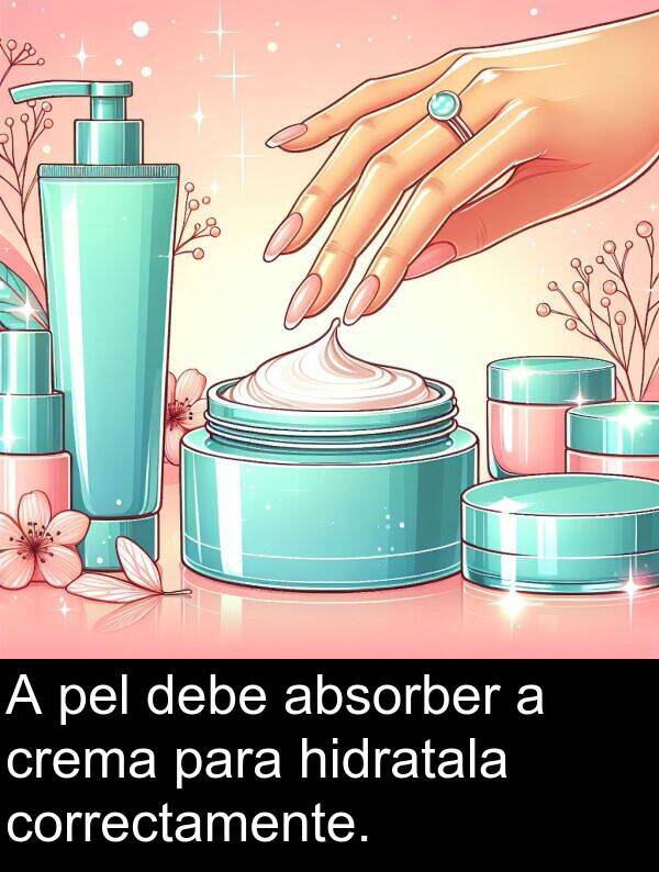 correctamente: A pel debe absorber a crema para hidratala correctamente.
