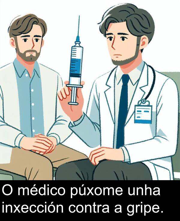 médico: O médico púxome unha inxección contra a gripe.