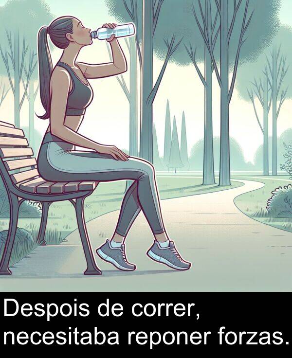 reponer: Despois de correr, necesitaba reponer forzas.