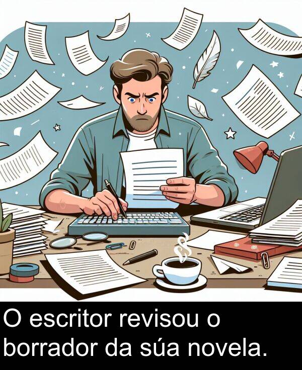 escritor: O escritor revisou o borrador da súa novela.