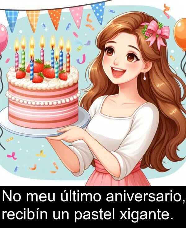 recibín: No meu último aniversario, recibín un pastel xigante.