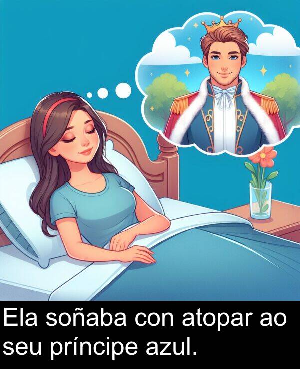 soñaba: Ela soñaba con atopar ao seu príncipe azul.