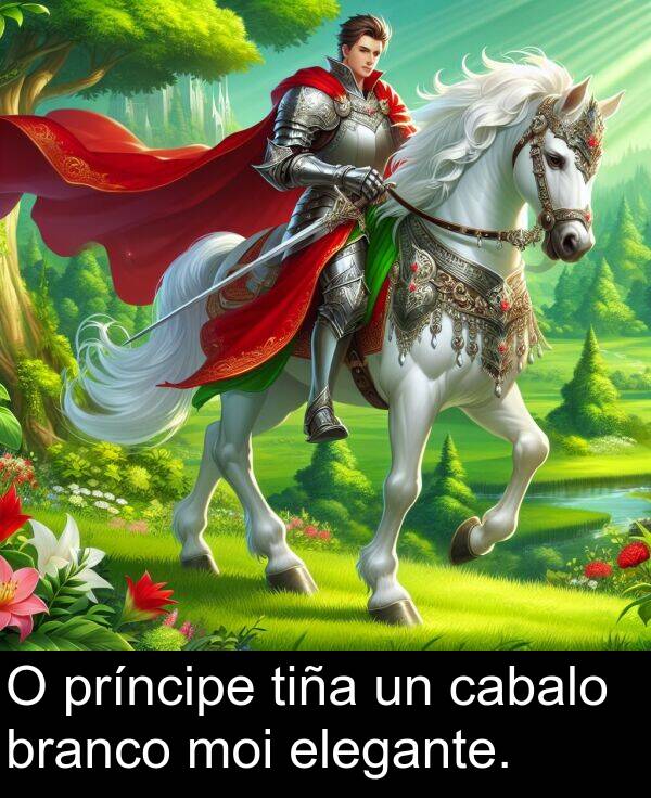 tiña: O príncipe tiña un cabalo branco moi elegante.