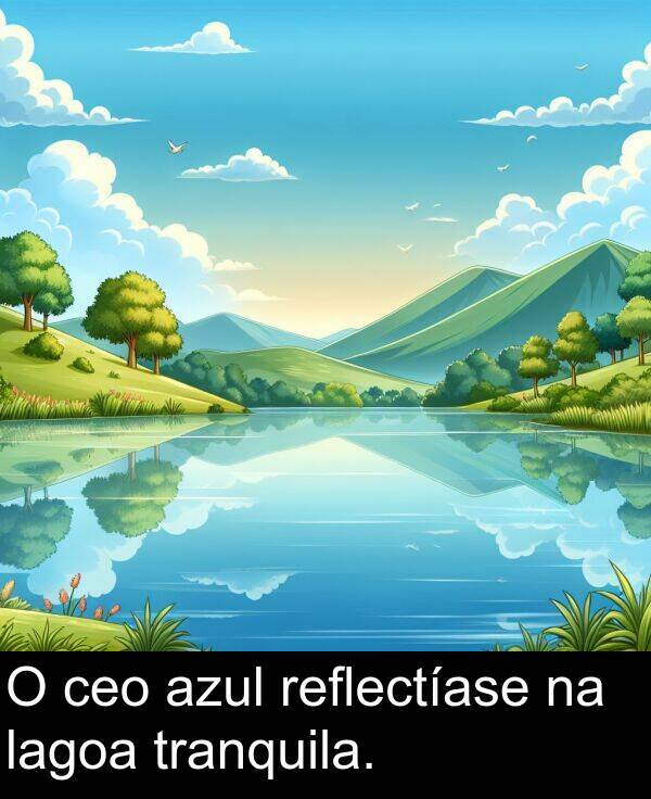 reflectíase: O ceo azul reflectíase na lagoa tranquila.