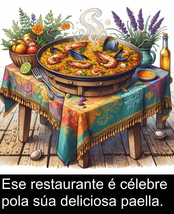 restaurante: Ese restaurante é célebre pola súa deliciosa paella.