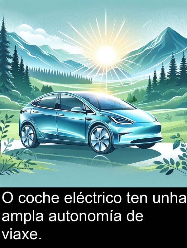 eléctrico: O coche eléctrico ten unha ampla autonomía de viaxe.