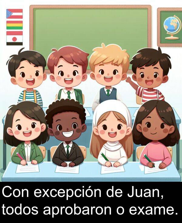 excepción: Con excepción de Juan, todos aprobaron o exame.