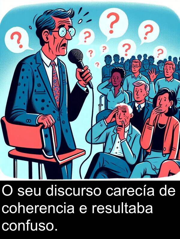 resultaba: O seu discurso carecía de coherencia e resultaba confuso.