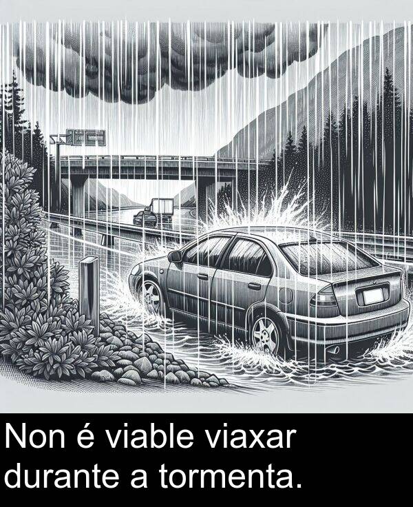 durante: Non é viable viaxar durante a tormenta.