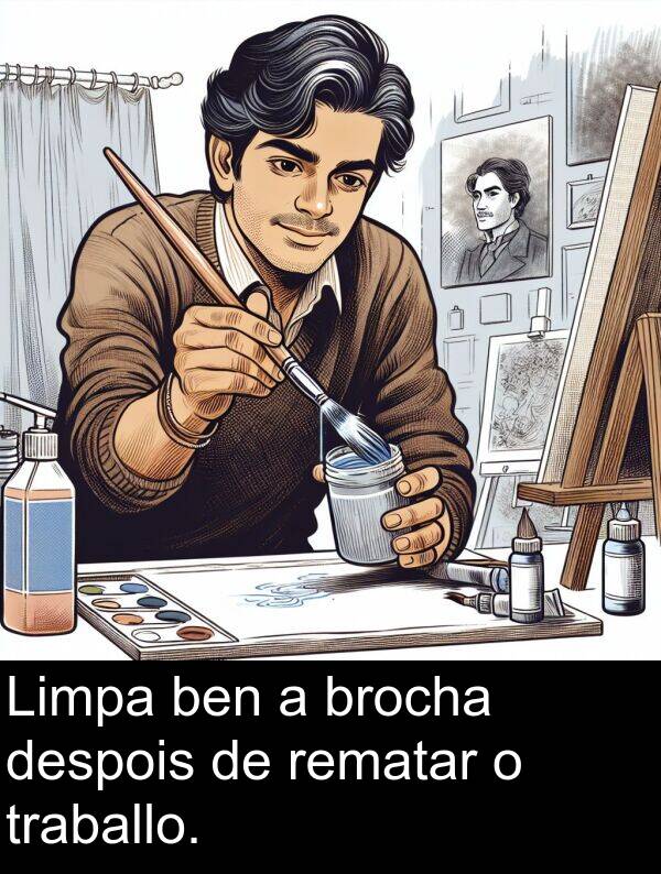 rematar: Limpa ben a brocha despois de rematar o traballo.